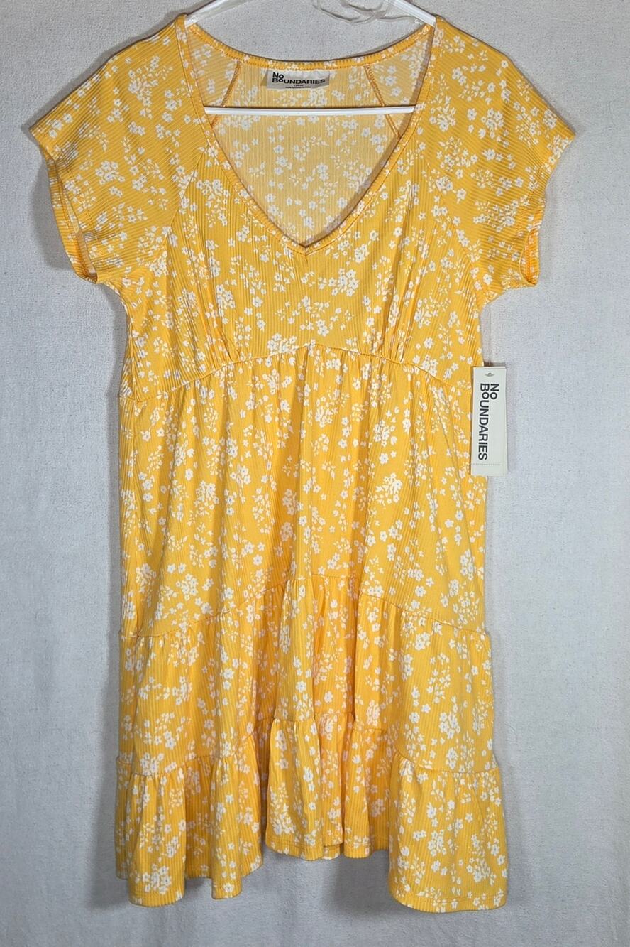 NWT No Boundaries Babydoll Mini Dress Sunray Yellow Size L 12-14 Women's Juniors